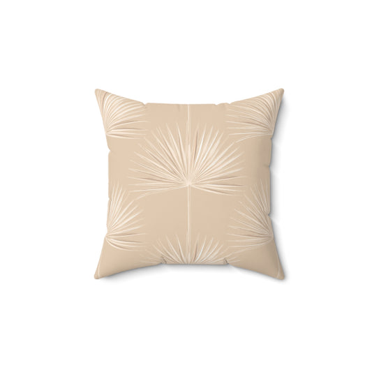 Palm Fan Pattern Faux Suede Pillow Tan
