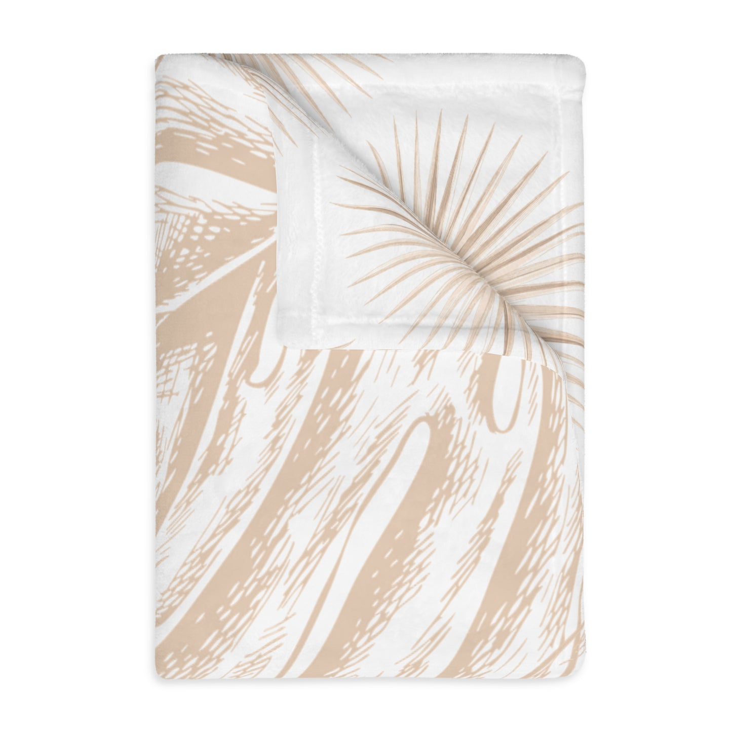 Monstera Fan Palm White Tan Oahu Velveteen Microfiber Blanket