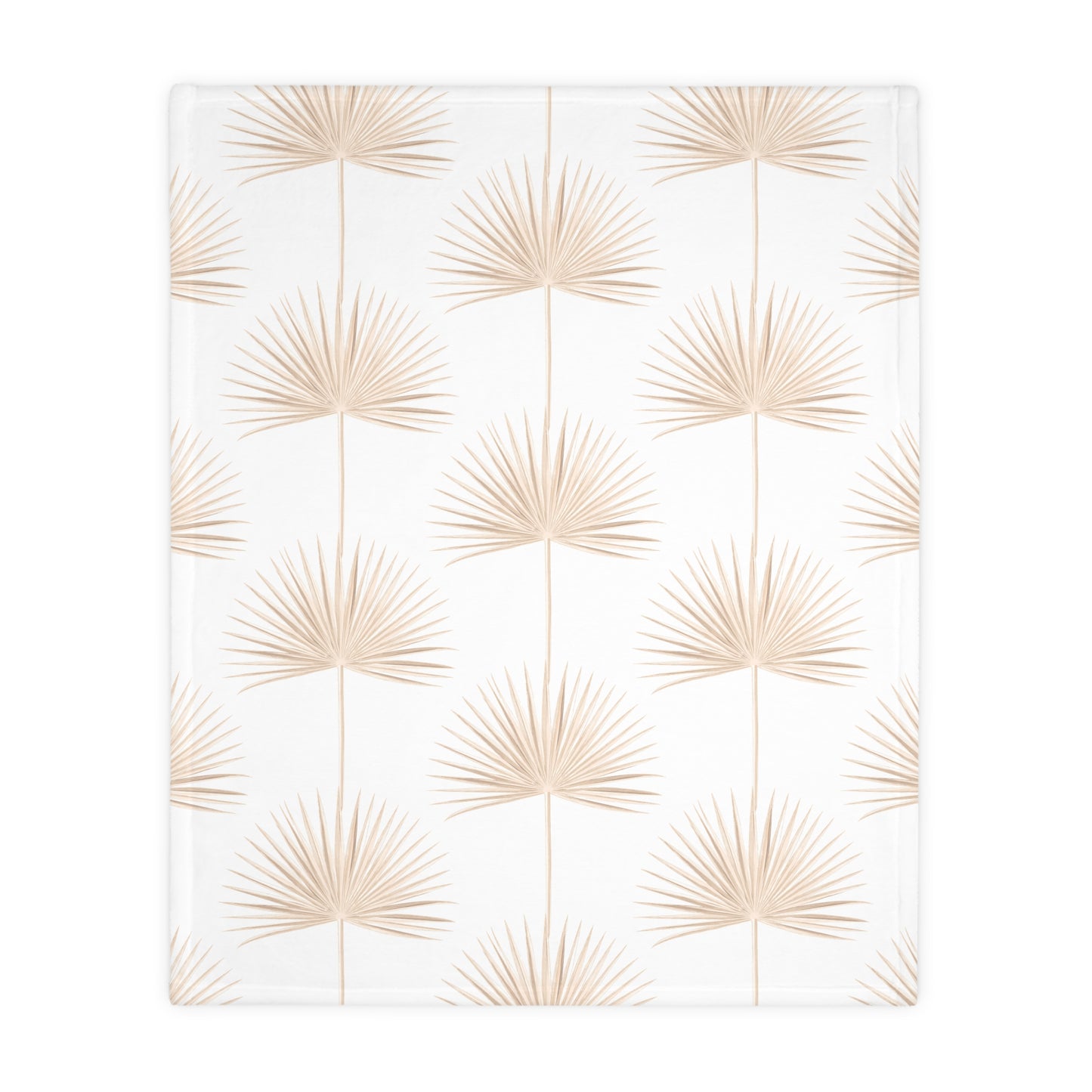 Monstera Fan Palm White Tan Oahu Velveteen Microfiber Blanket