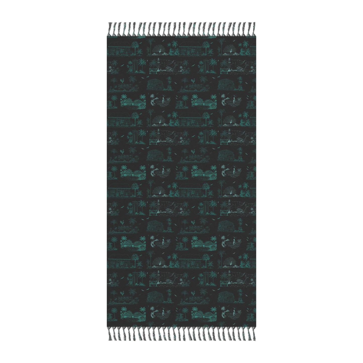 North Shore Boho Beach Cloth Towel Teal Black