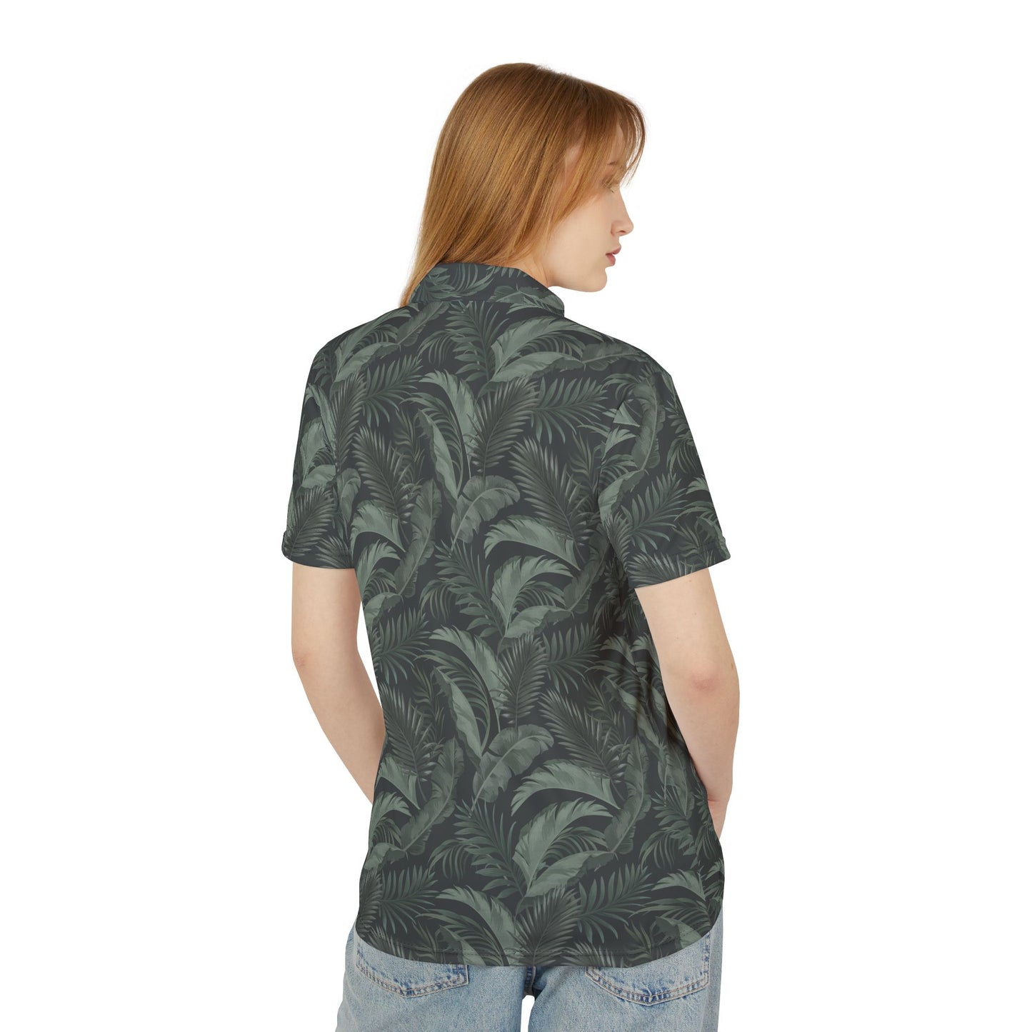 Faded Tropical Leaf Print Polo Shirt