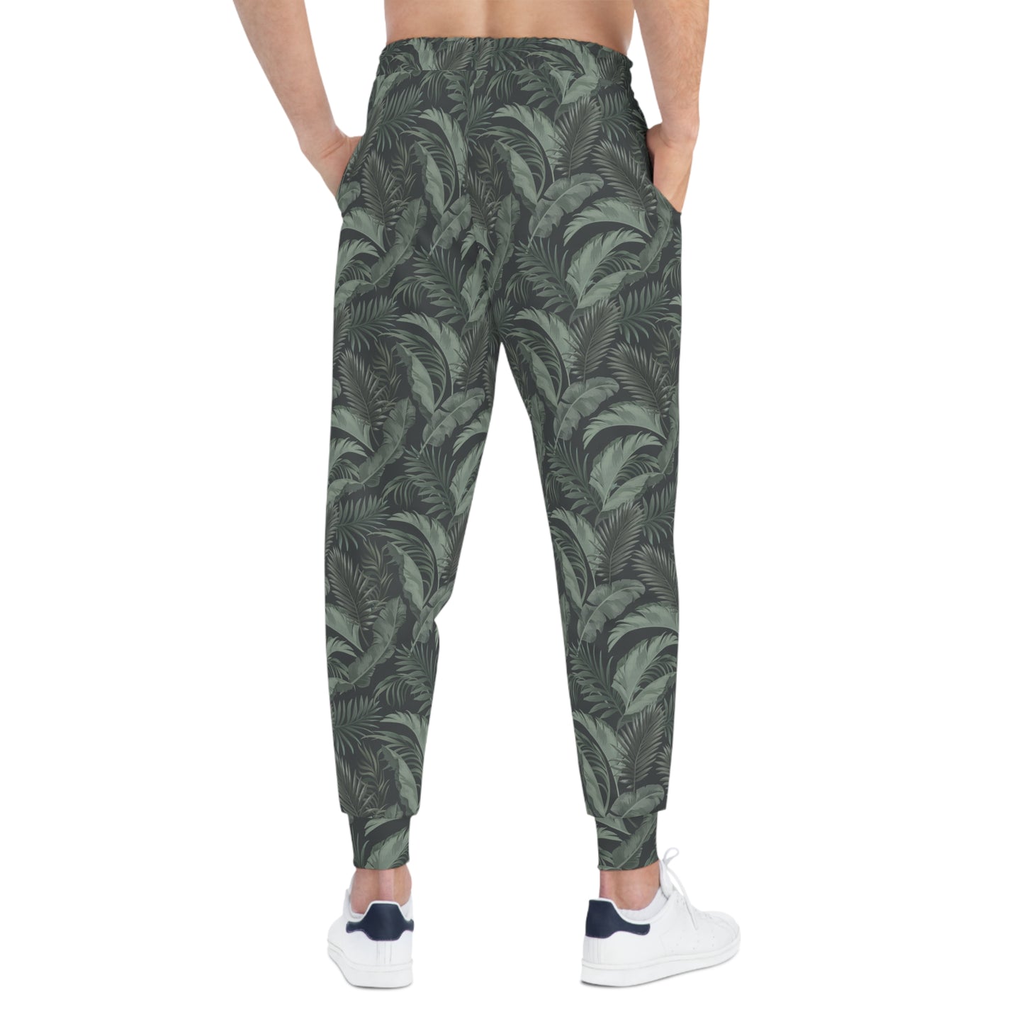 Faded Tropical Leaf Athletic Joggers, Relaxed Fit Sweatpants, Stylish Workout Pants, Perfect for Athleisure, Summer Casual Wear