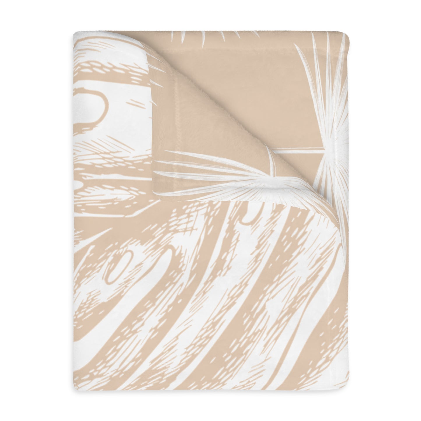 Monstera Fan Palm Tan Velveteen Microfiber Blanket
