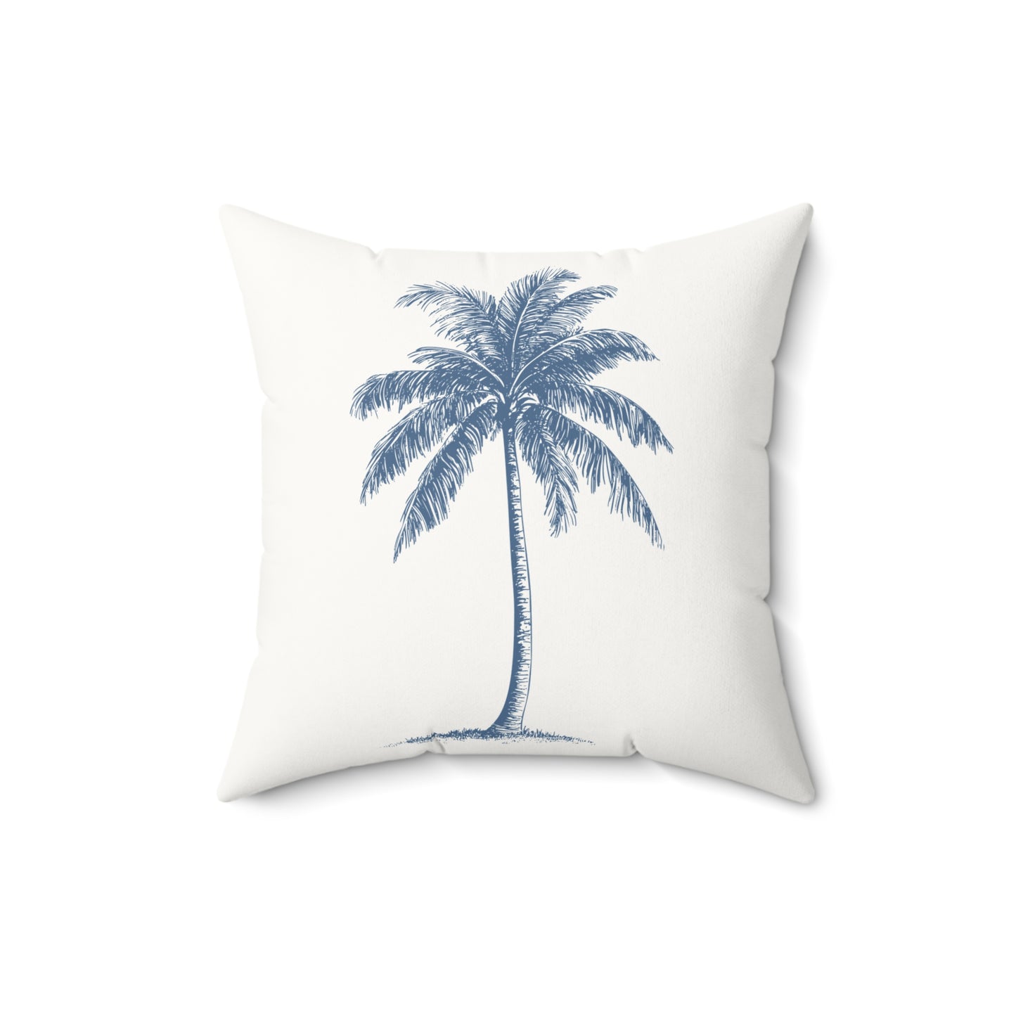 Blue Palm Tree Faux Suede Pillow white with filler
