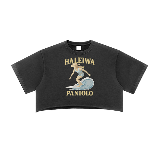 Paniolo Surfer Snow Washed Raw Edge Crop Top