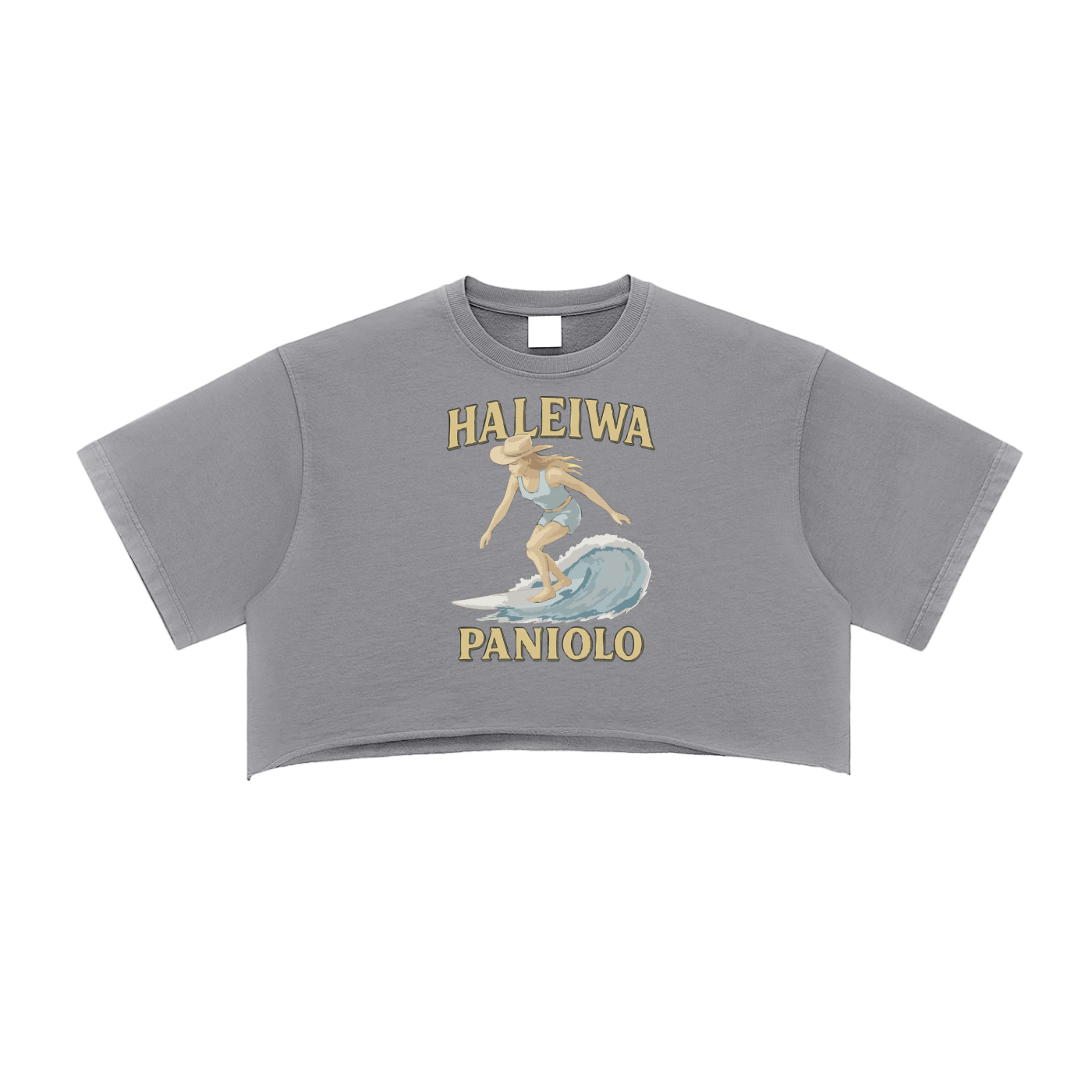 Paniolo Surfer Snow Washed Raw Edge Crop Top